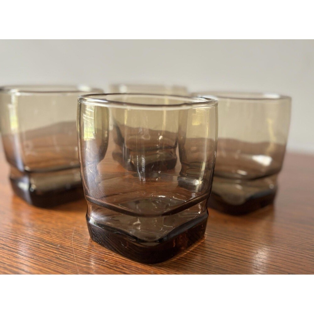 LIBBEY GLASS 3.75" Double Old Fashioned Glass CARRINGTON SMOKE - Set Of 4 - USA